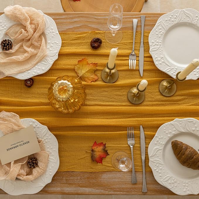 10Pcs Fall Orange Cheesecloth Table Runner 120 Inch Party Home Decor | - Image 3