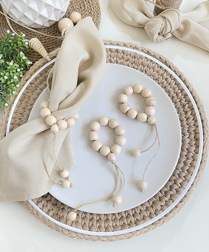 Handmade Napkin Ring with Wood Beads & Jute Twine - Image 6