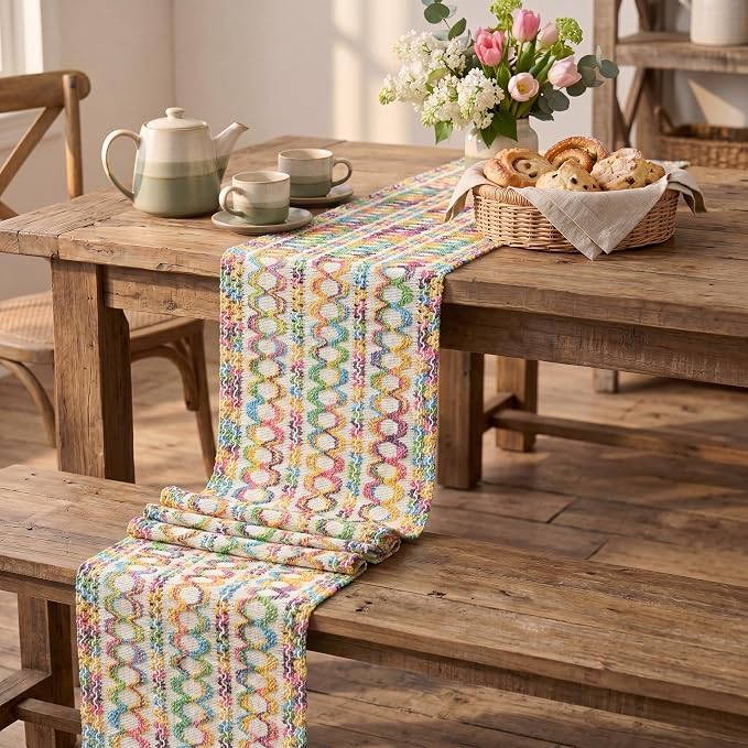 Artoid Mode Colorful Woven Farmhouse Hollow Table Runner 12x36 Inch | Holiday - Image 5