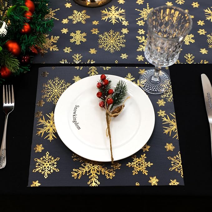 Snowkingdom 2PCS Gold Christmas Snowflake Glitter Table Runner 108 Inch | - Image 6