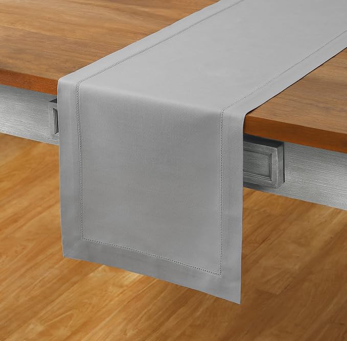 Solino Home Cotton Linen Dining Table Runner Light Grey Woven, 14 x 60 in | - Image 2