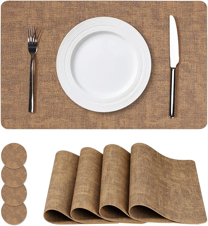NCUE Vinyl Placemats Set of 4, Heat Resistant, Nonslip Faux Leather Waterproof by NCUE