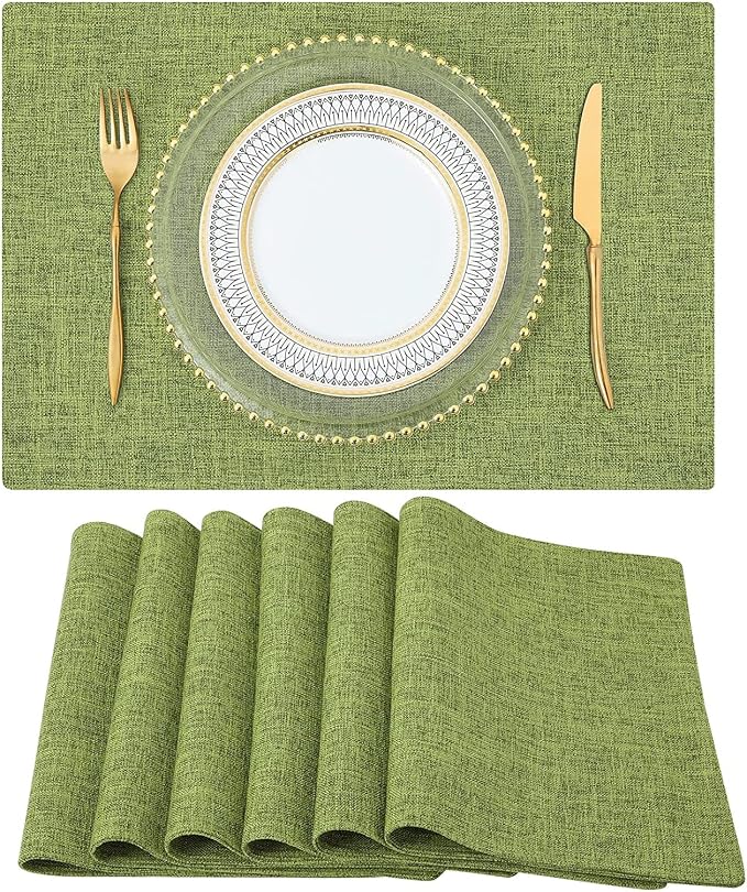 Faux Cotton Linen Placemats Set of 6, Cloth Washable Farmhouse Dining Table Mats by homing