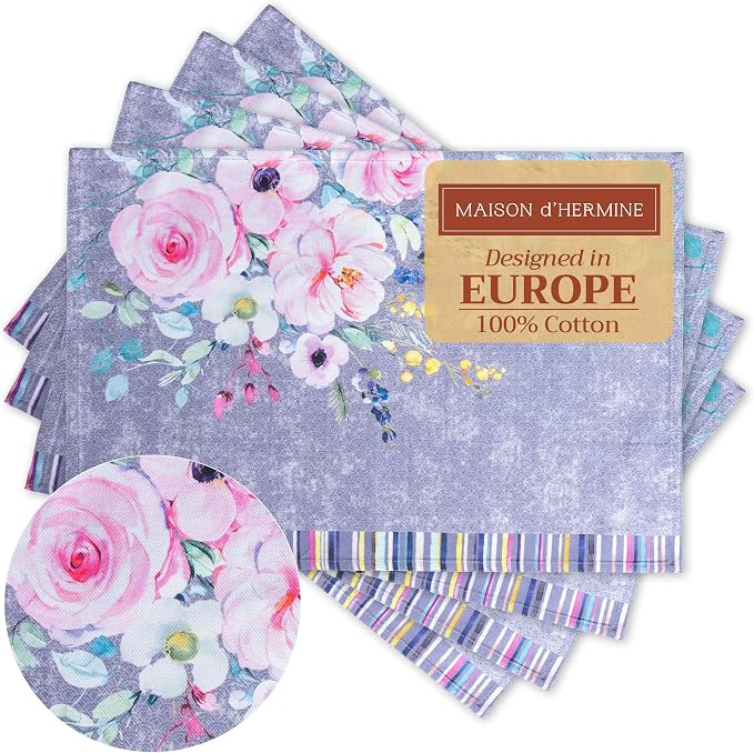 Maison d' Hermine Placemats Set of 4 Reusable 100% Cotton | Cloth Place Mats by MaisondHermine