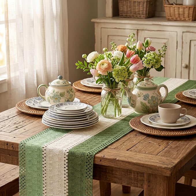 Artoid Mode Sage Beige Green Farmhouse Rustic Table Runner 12x36 Inch | Holiday - Image 4