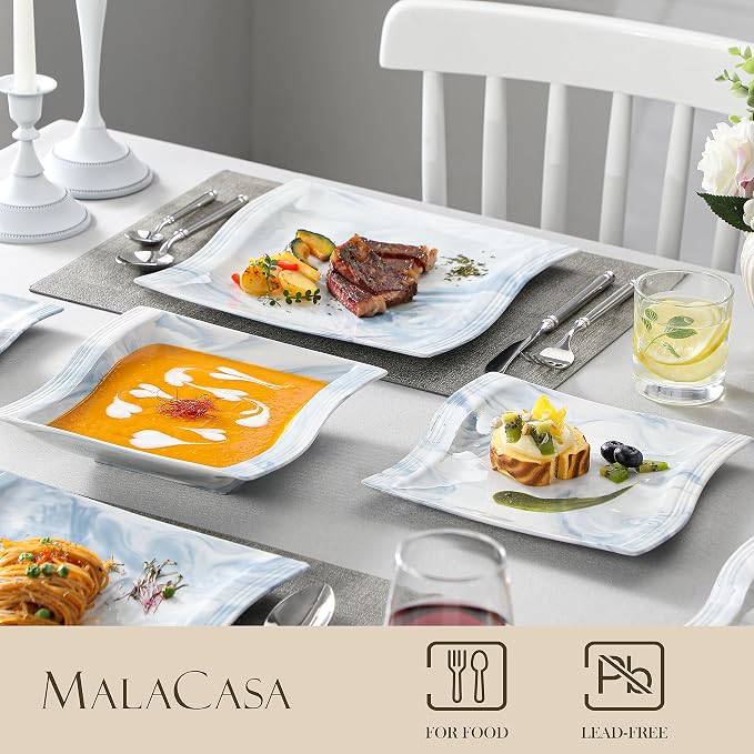 MALACASA Dinnerware Sets for 6, 30 Piece Porcelain Plates and Bowls Sets - Image 4