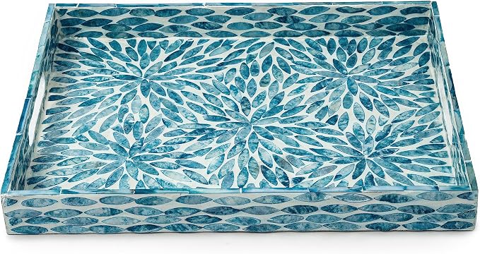 Serving Tray 15.7" X11.8", Lacquer Mother of Pearl Inlay Mosaic Tray, Rectangle - Image 3