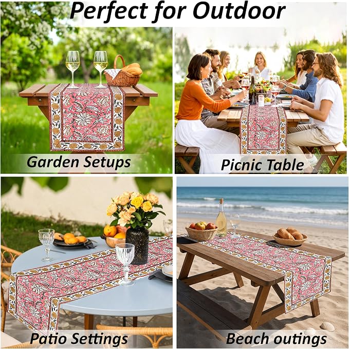 Candy Pink Hand Block Print 100% Cotton Reusable Table Runner 16" X 70" Inches - Image 8