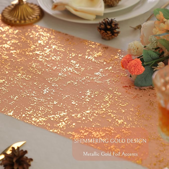 Snowkingdom 2Pcs Burnt Orange Gold Table Runner Fall Thanksgiving Decor | 11 x - Image 3