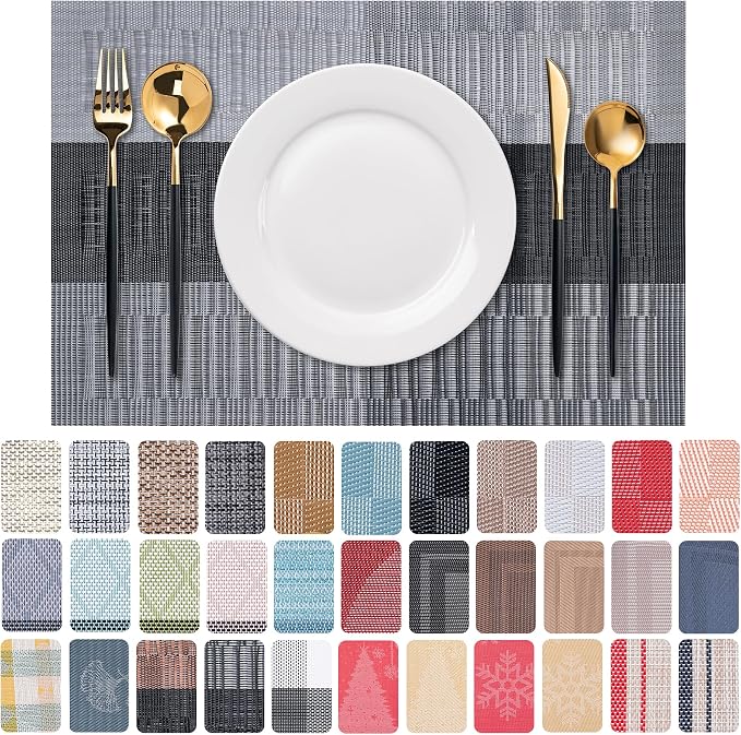 Placemats Set of 6 Washable Indoor | Outdoor Vinyl Place Mats by CADONO