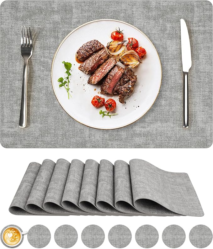 NCUE Vinyl Placemats Set of 8, Heat Resistant, Nonslip Faux Leather Waterproof by NCUE