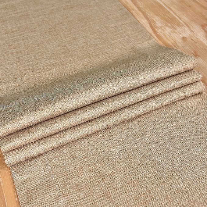 NEWISHER Farmhouse Rustic Faux Linen Solid Flaxen Table Runner 13x48inch | - Image 5