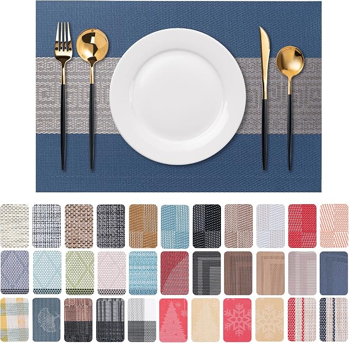 Placemats Set of 6 Washable Indoor | Outdoor Vinyl Place Mats by CADONO