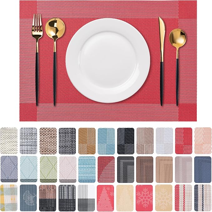 Placemats Set of 6 Washable Indoor | Outdoor Vinyl Place Mats by CADONO