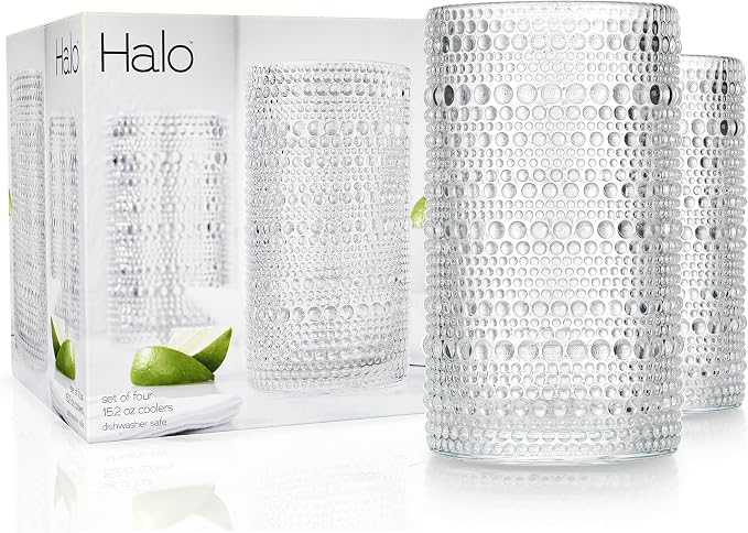 Glaver's Hobnail Drinking Glasses, 15 Oz. Cocktail Drinking Glassware Set by Glavers