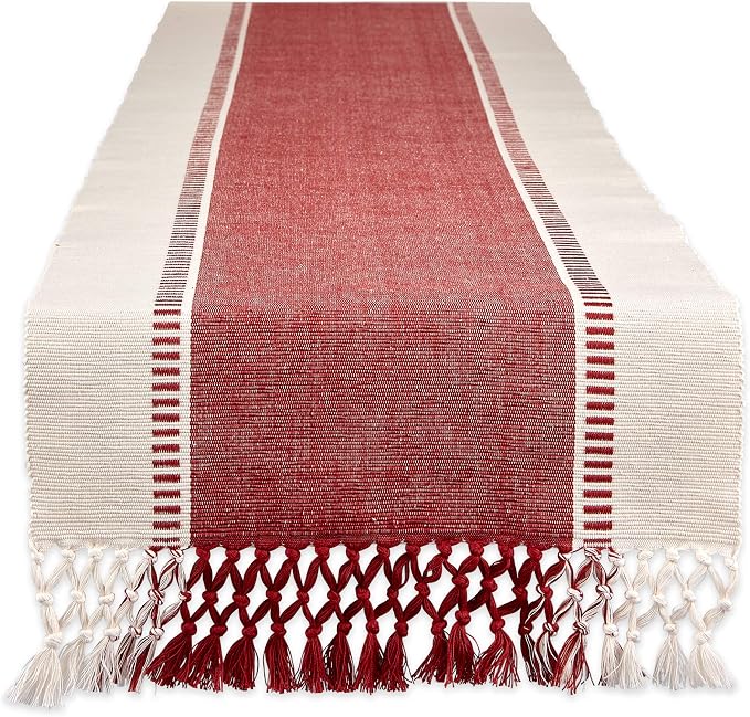 DII Dobby Stripe Table Runner, 13x72 Barn Red & Cream Background | Woven by DII