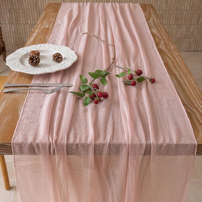 6Pcs Dusty Pink Cheesecloth Table Runner 120 Inches - Image 4