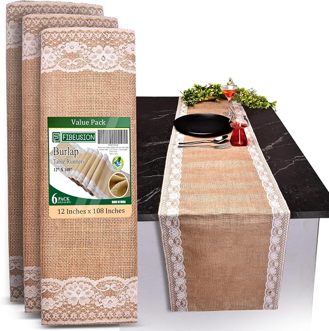 Burlap Lace Table Runner – 12”x 108” by Fibeusion