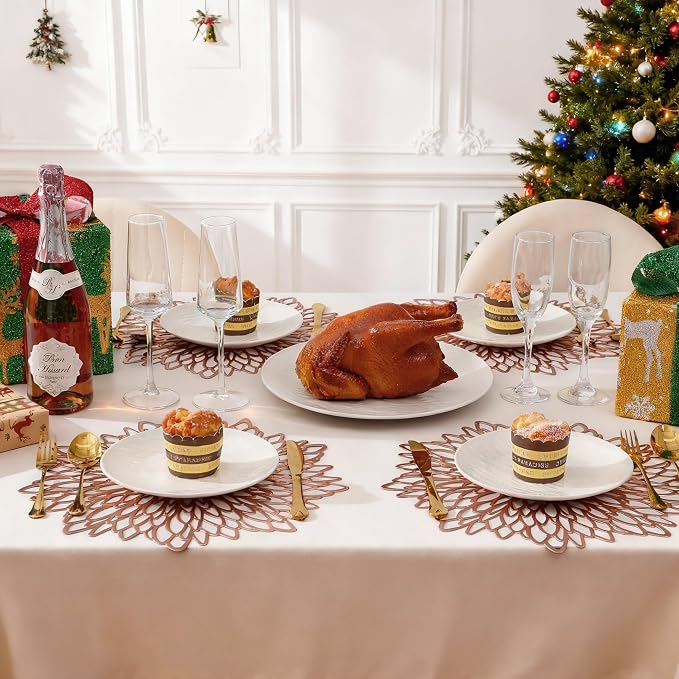 Set of 12 Round Placemats Rose Gold, Heat-Resistant PVC Table Mats - Image 8