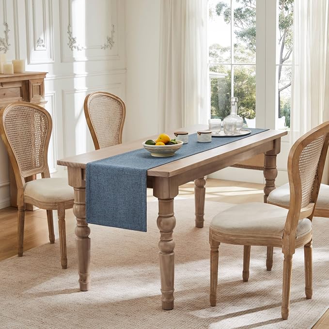 Burlap Style Farmhouse Table Runner, 14x48 Inches Blue | Thick Durable Fabric - Image 3