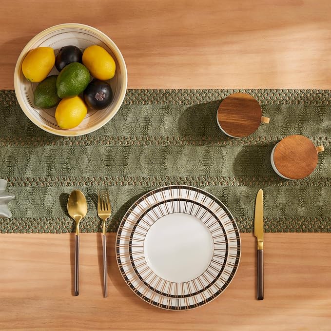 Macrame Style Boho Table Runner, 12x36 Inch Moss | Woven Boho Table Runner - Image 4
