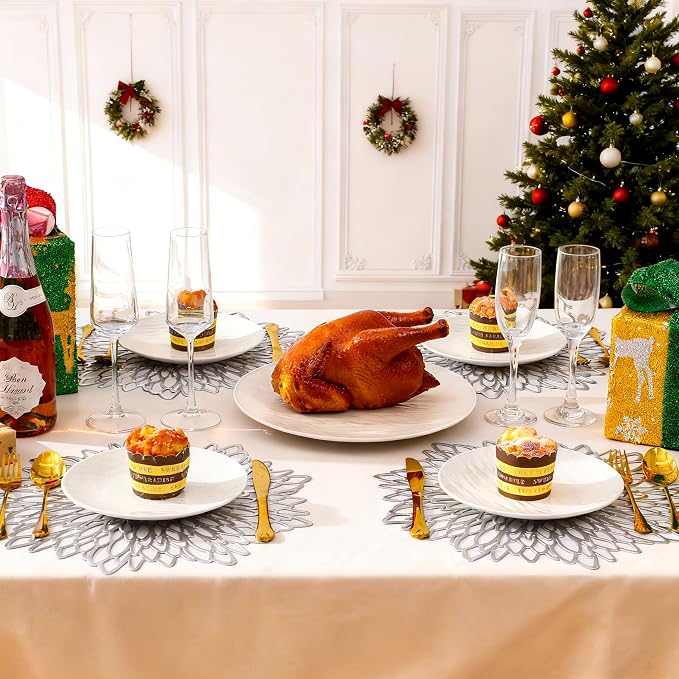Set of 8 Round Placemats Silver, Heat-Resistant PVC Table Mats - Image 7