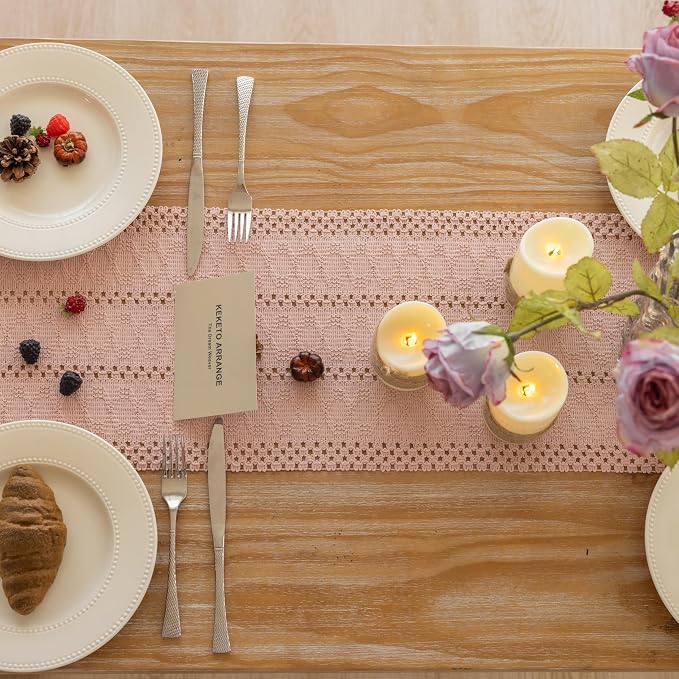 Keketoarrange Boho Macrame Table Runner 12x60 Inch | Woven Burlap Rustic Runner - Image 3