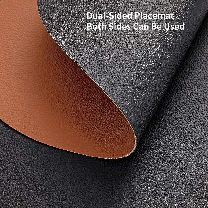 Myir JUN 15 Inches Round Placemats Set of 4 Faux Leather Place Mats | - Image 3