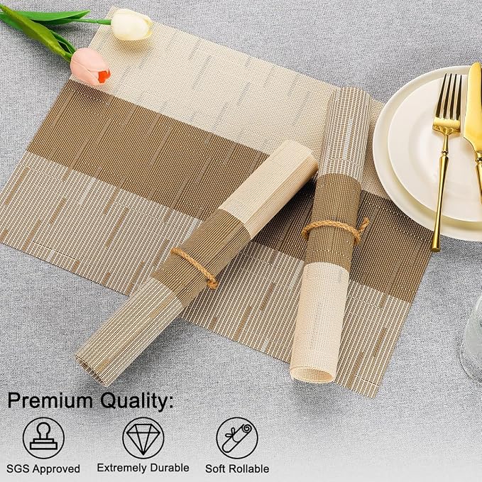 Placemats Set of 4, Vinyl Woven Heat-Resistant Place Mats | Washable Wipeable - Image 6