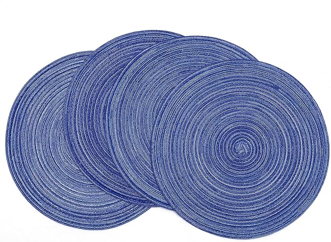 SHACOS Round Braided Placemats 15 inch Set of 4 Washable Cotton Polyester by SHACOS