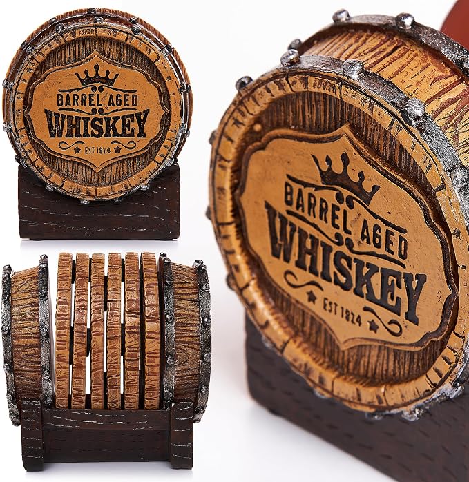 Whiskey Barrel Coaster Set – Handcrafted Whiskey Barrel Decor - Image 3