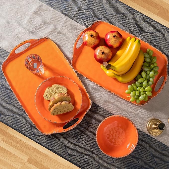Melamine Serving Tray with Handles, 19“ x 12" Vintage Rustic Large Rectangular - Image 4