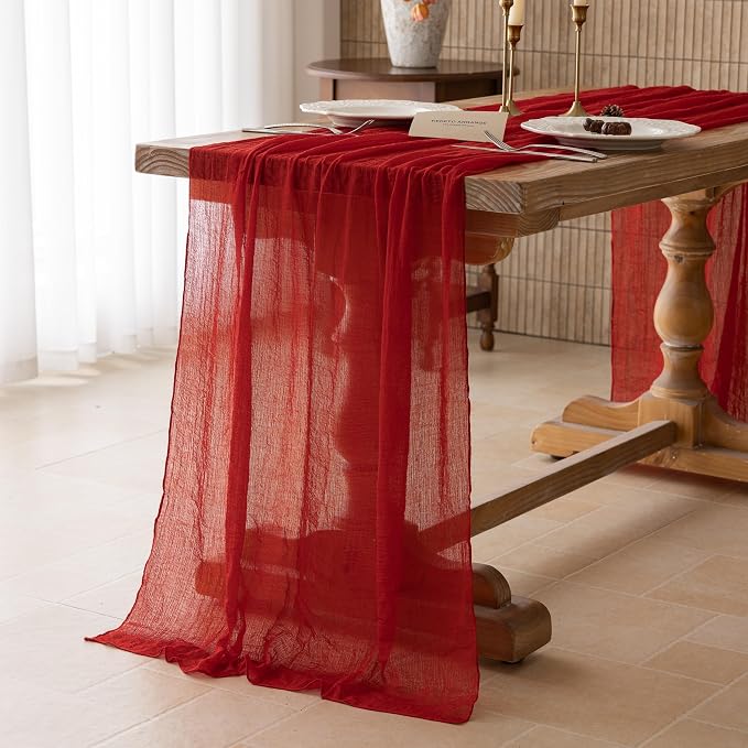 Red Cheesecloth Table Runner 120 Inches - Image 2
