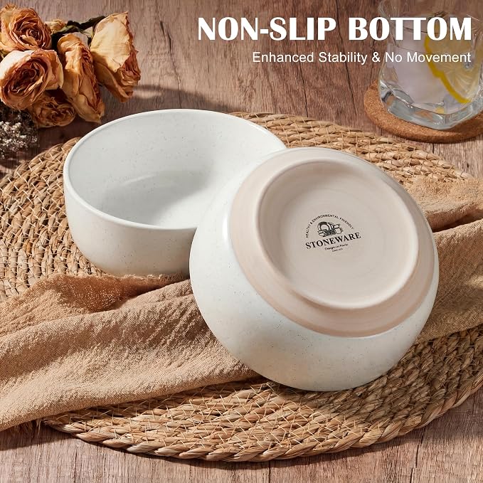 E-far Cereal Bowls Set of 6, 27oz Ceramic Deep Soup Bowls - Image 3