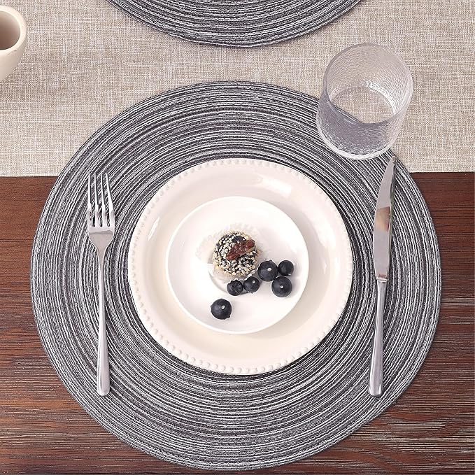 SHACOS Round Braided Placemats Set of 6 Round Table Mats 15 inch Cotton Washable - Image 6