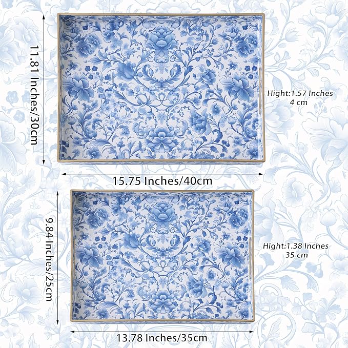 Serving Tray with Handles, 2 Pack Rectangular Plastic Tray 15.75x11.81 Inch - Image 4