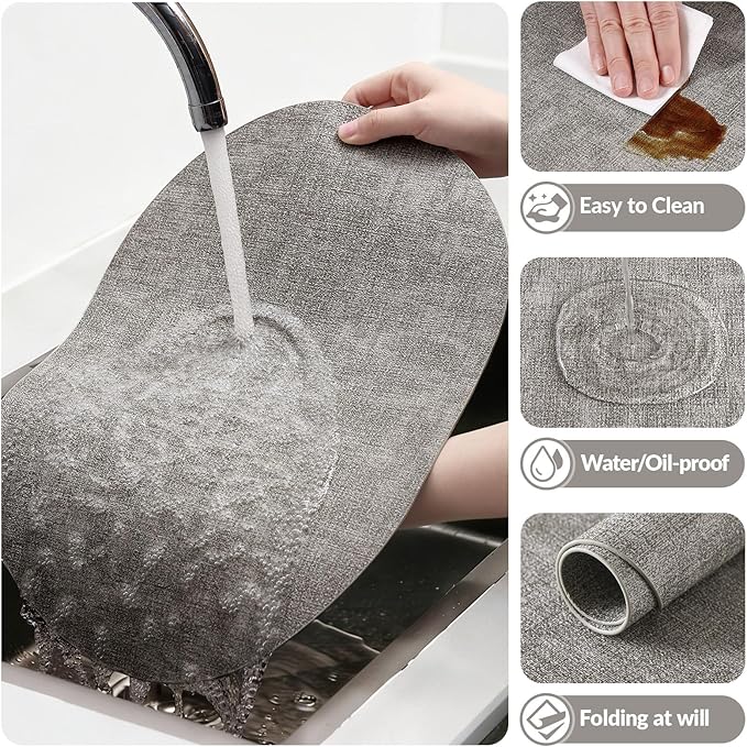 Placemats Set of 8, 11.8 x 17 Inch, Light Grey | Heat Resistant Oval Faux - Image 5