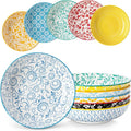 vancasso 8.5" Pasta Bowls Set of 6, 40 oz Porcelain Shallow Salad Bowls by vancasso