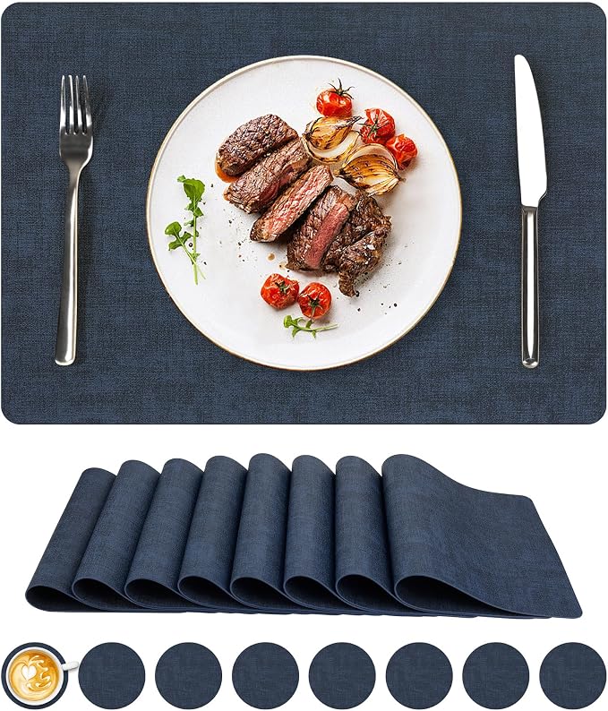 NCUE Vinyl Placemats Set of 8, Heat Resistant, Nonslip Faux Leather Waterproof by NCUE