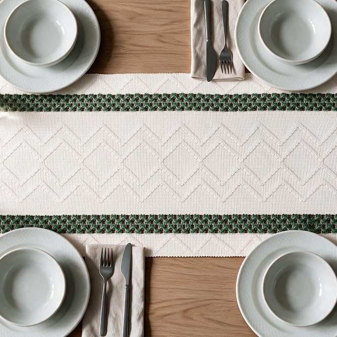 Artoid Mode Forest Green Stripe Woven Rustic Table Runner 12x72 Inch | Holiday - Image 5