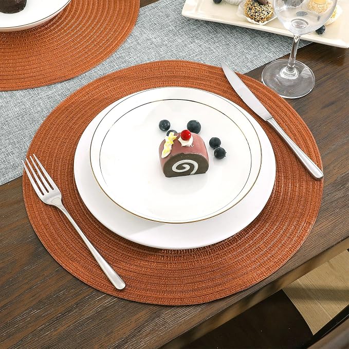 SHACOS Round Placemats Set of 6 Washable 15 inch Round Placemat Cotton - Image 3