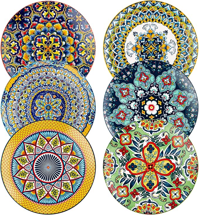 HENXFEN LEAD Boho Ceramic Salad & Dessert Plates Set of 6, 8.5 Inch | Assorted by HENXFENLEAD