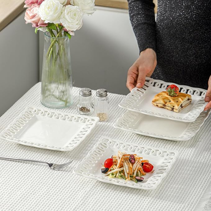 Ceramic Square Dinner Plates, 11 inch Square Serving Plate Set of 4 - Image 3