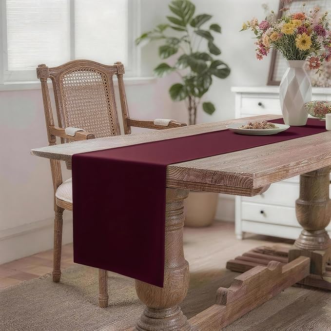MEANMOY Burgundy Table Runner 72 Inches Long Waterproof Table Runners | - Image 2
