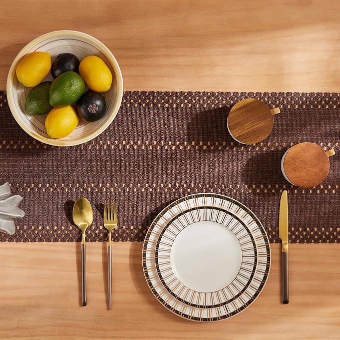 Macrame Style Boho Table Runner, 12x90 Inch Chocolate | Woven Boho Table Runner - Image 4