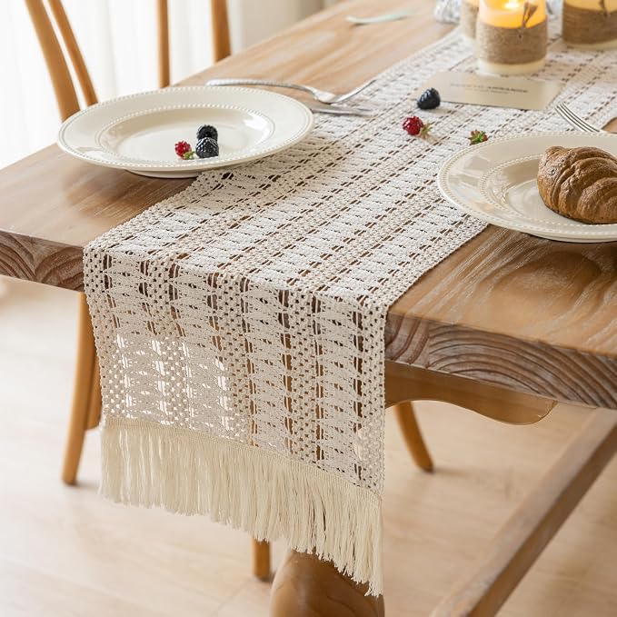 Keketoarrange Boho Macrame Table Runner 12x60 Inch | Woven Burlap Rustic Runner - Image 7