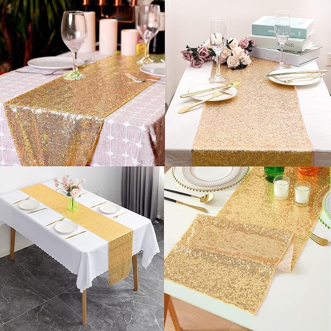 12 Packs 12 X 72 Inch Gold Sequin Table Runner Glitter Dining Table Runner - Image 7