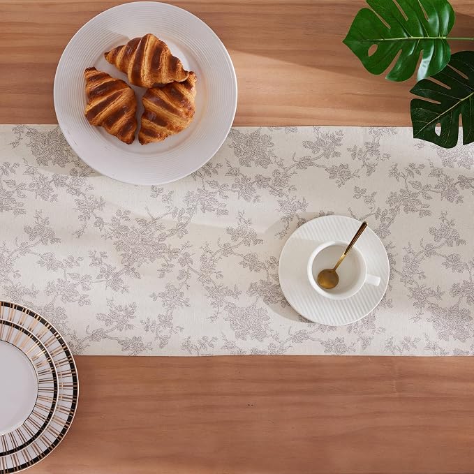 French Pastoral Farmhouse Table Runners, 13x108 Inch Grey | 100% Organic Cotton - Image 4