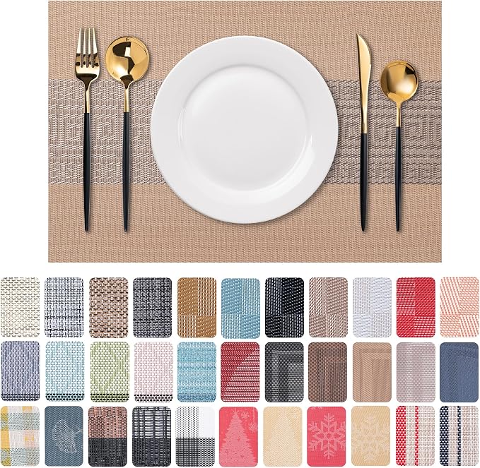 Placemats Set of 6 Washable Indoor | Outdoor Vinyl Place Mats by CADONO
