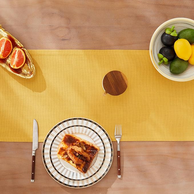 Rustic Cotton Linen Table Runner, 13x108 Inches Yellow | Farmhouse Style Linen - Image 5